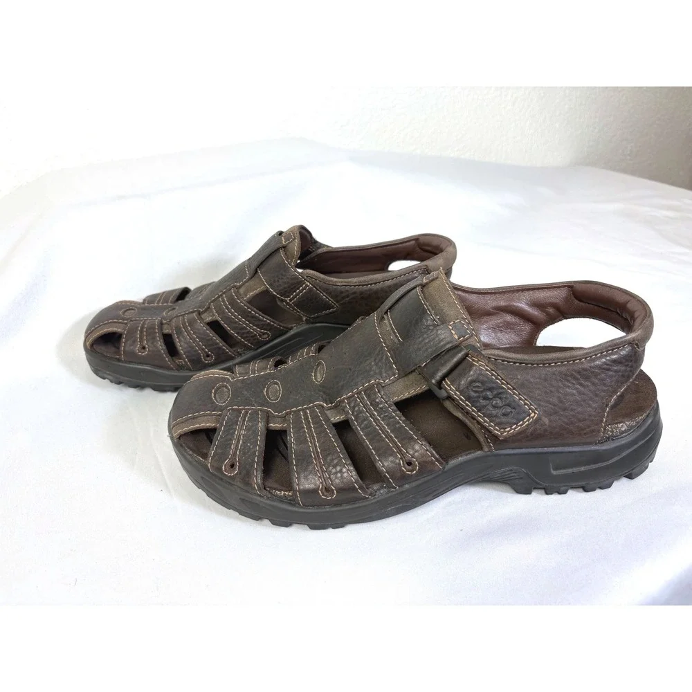 Ecco Brown Leather Fisherman Sandals Men's Size 9 Y2K Gorpcore Outdoors Comfort